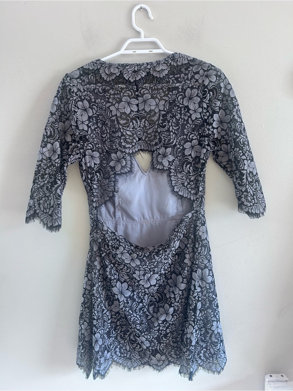 For Love & Lemons Theodora Lace Mini Dress Grey Size L - Picture 4 of 6